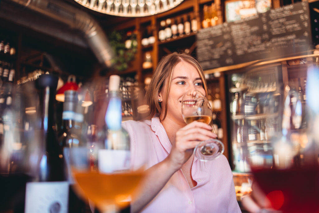 giada drinking a glass of wine